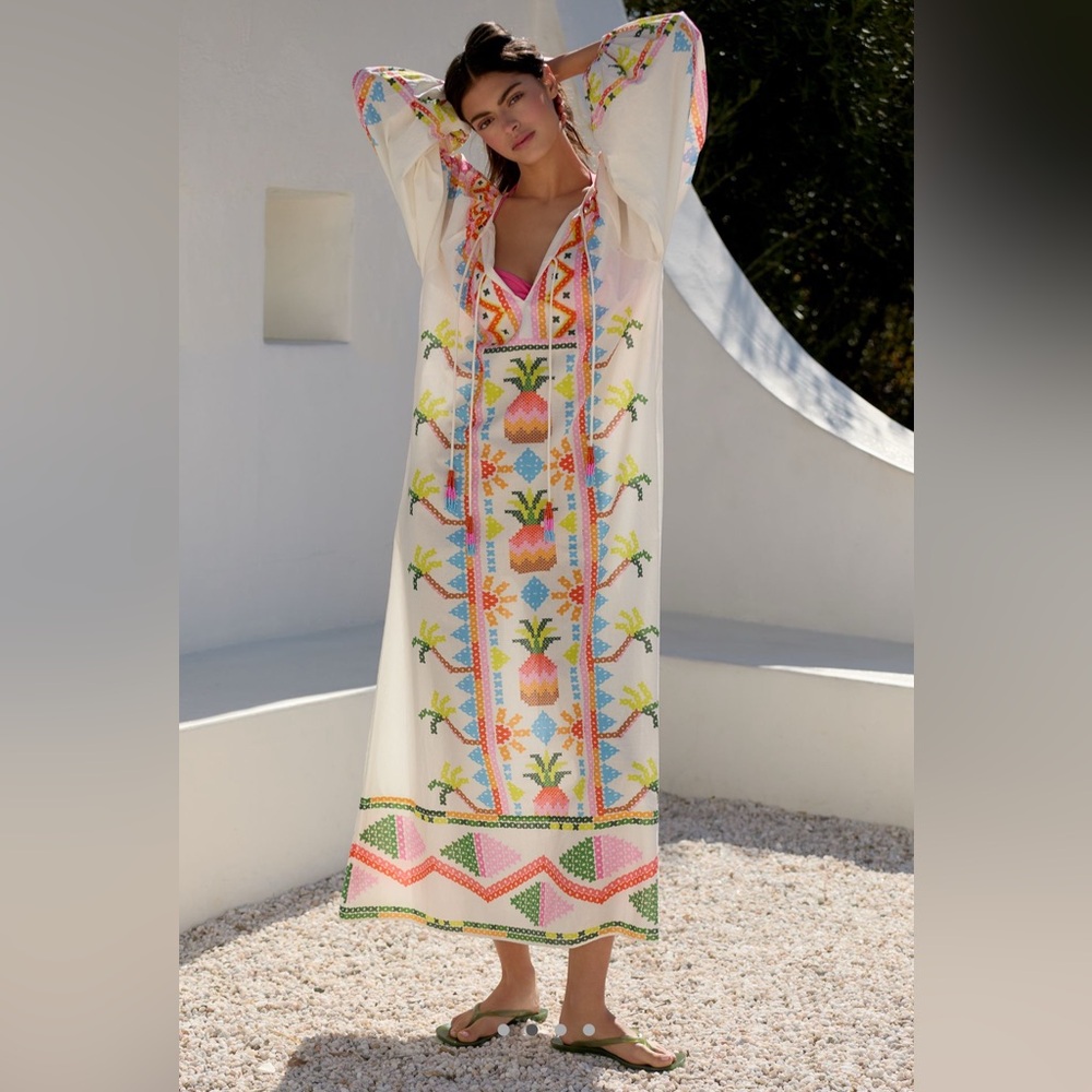 Farm Rio x Anthropologie Pineapple Printed Long-Sleeve Maxi Shift Dress